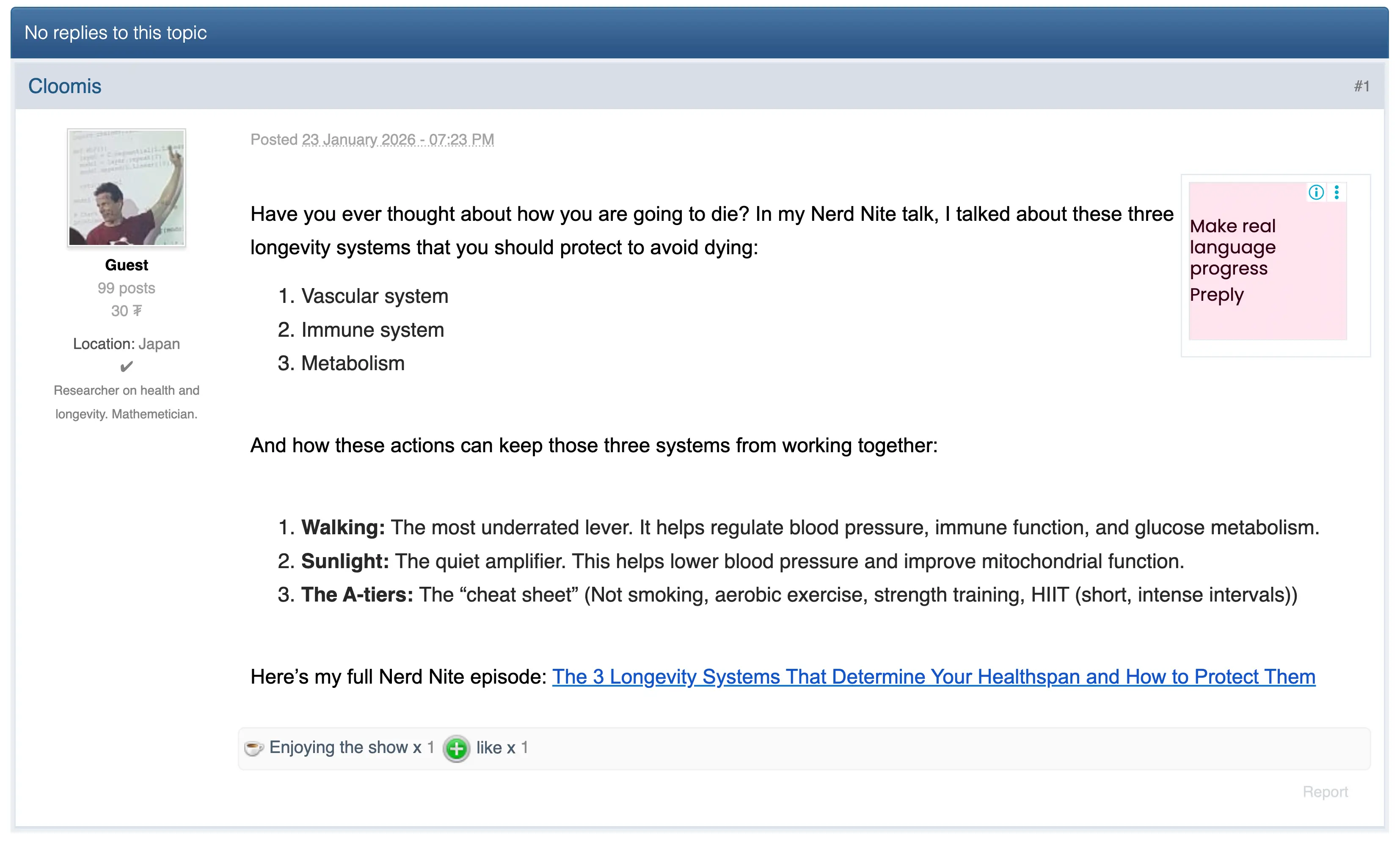 The 3 Longevity Systems That Determine Your Healthspan and How to Protect Them microblog sample