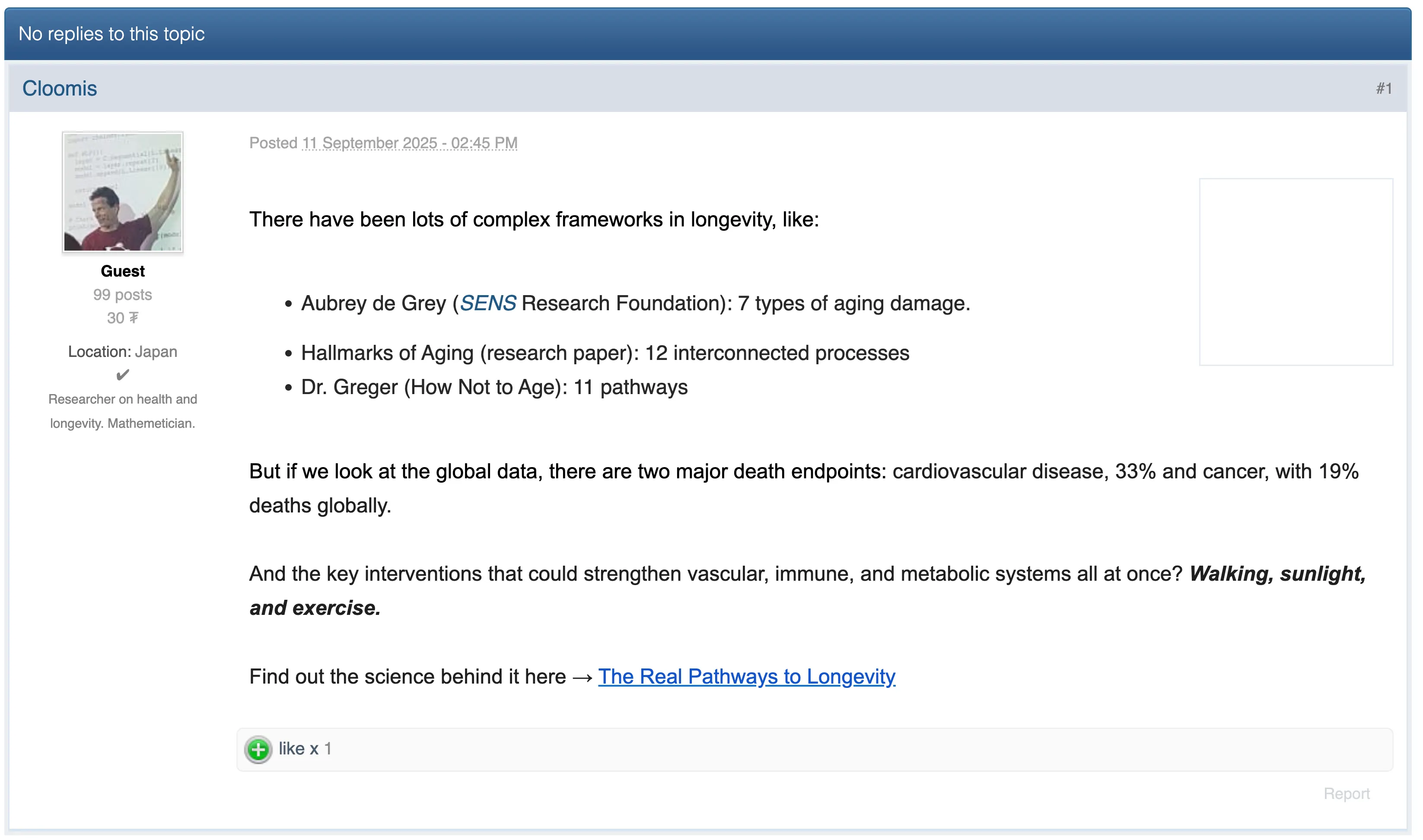 The Real Pathways to Longevity microblog sample