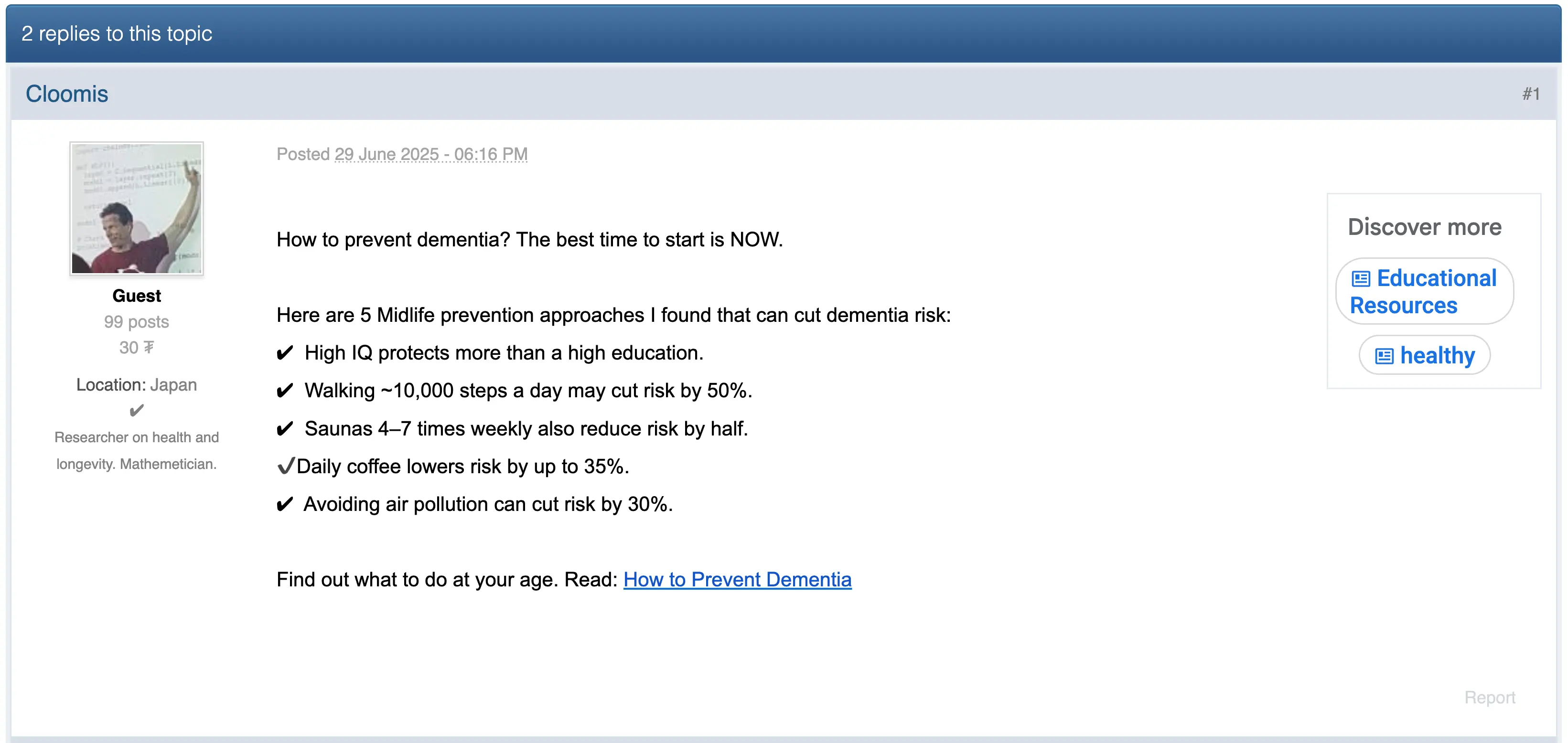 How to prevent dementia microblog sample